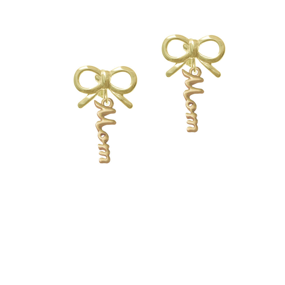 Small Gold Tone Mom Script Crystal Clip On Earrings Image 10