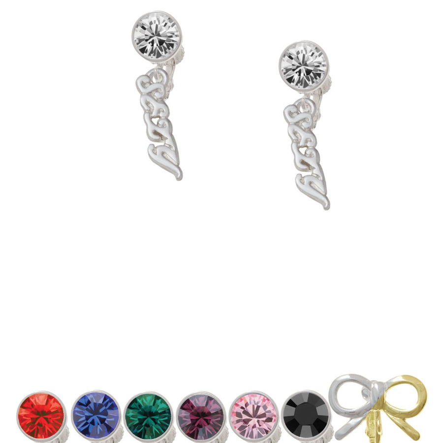 Small Sexy Script Crystal Clip On Earrings Image 1