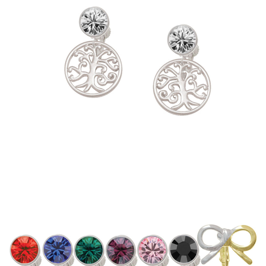 Tree of Life Cutout Crystal Clip On Earrings Image 1