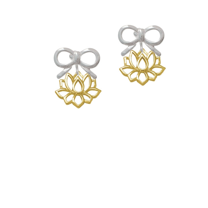 Gold Tone Lotus Outline Crystal Clip On Earrings Image 9