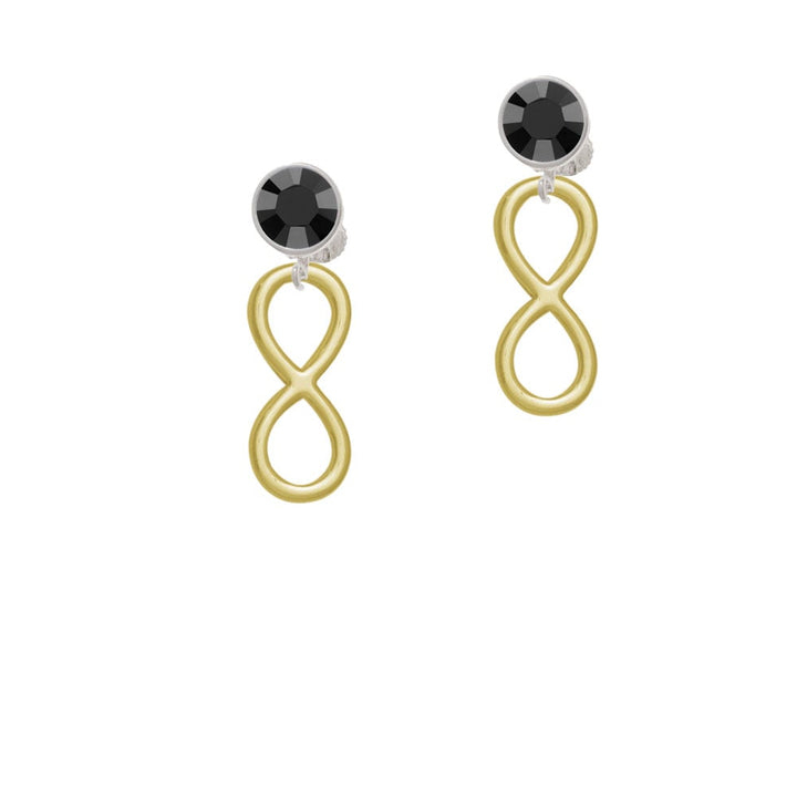 Large Gold Tone Infinity Sign Crystal Clip On Earrings Image 3