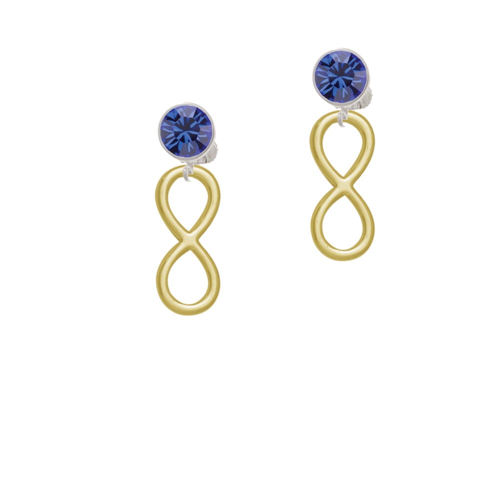 Large Gold Tone Infinity Sign Crystal Clip On Earrings Image 1