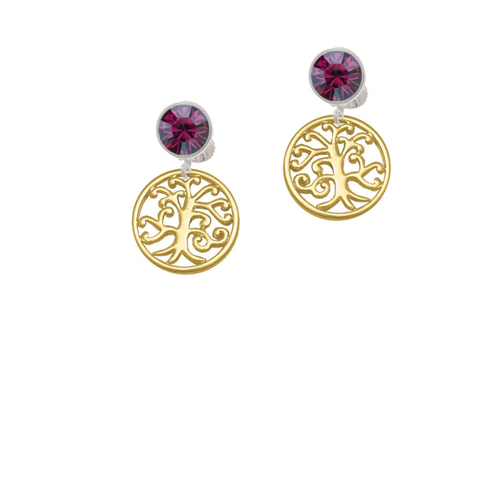 Gold Tone Tree of Life Cutout Crystal Clip On Earrings Image 8