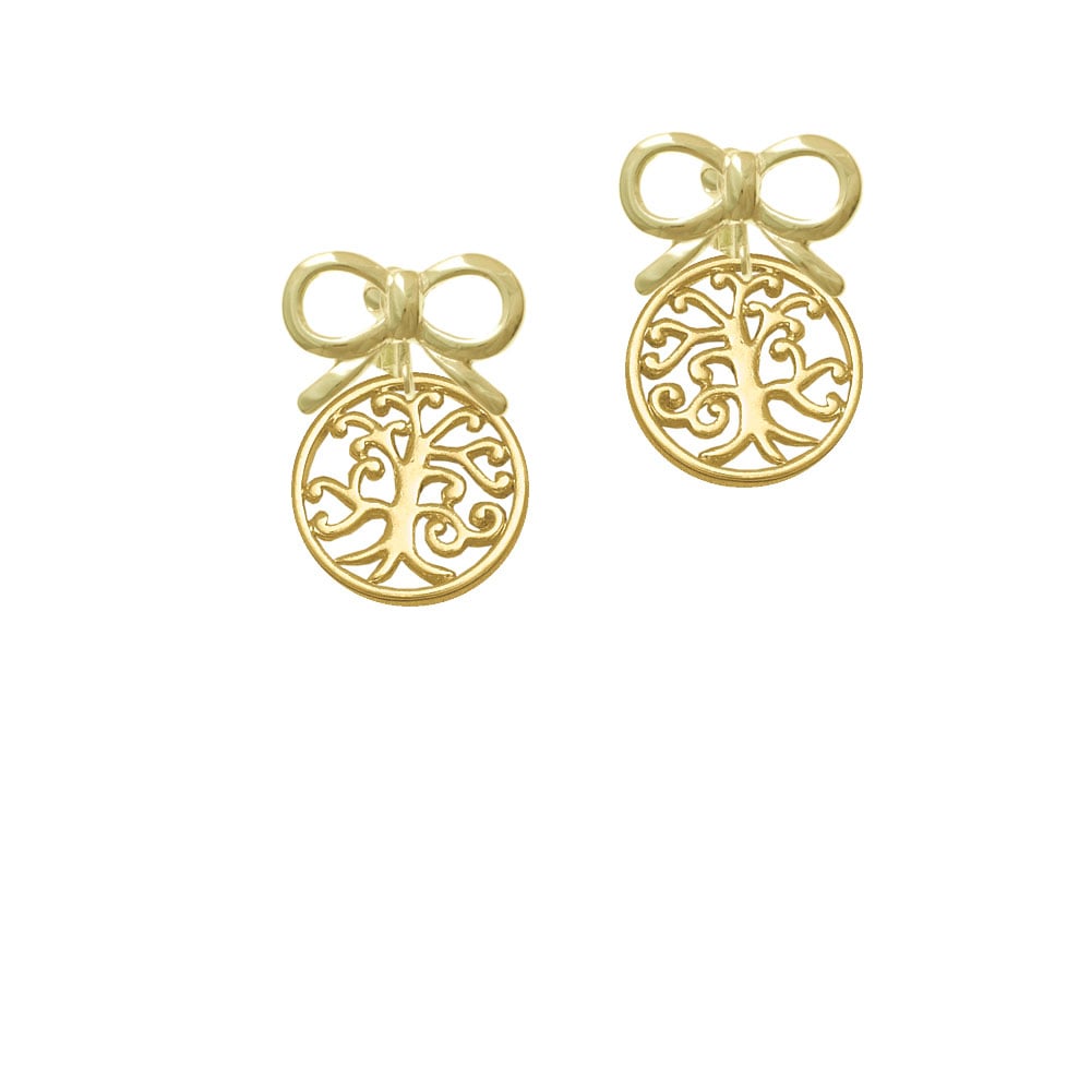 Gold Tone Tree of Life Cutout Crystal Clip On Earrings Image 10