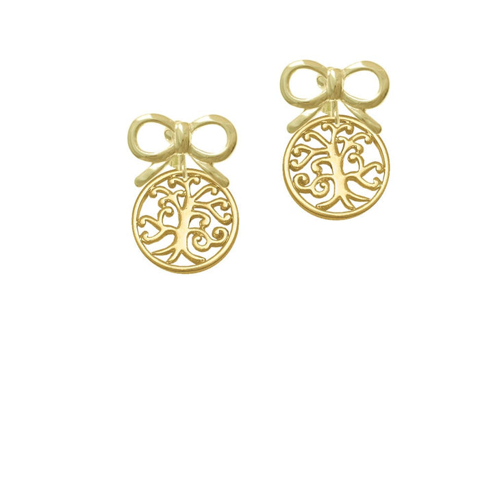 Gold Tone Tree of Life Cutout Crystal Clip On Earrings Image 10