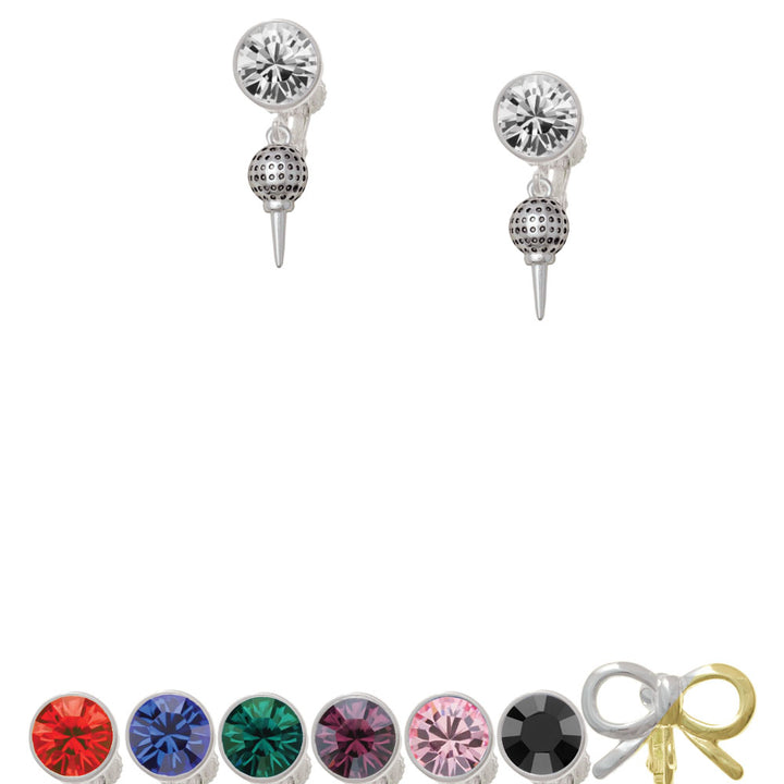 Small Golf Ball on Tee Crystal Clip On Earrings Image 1