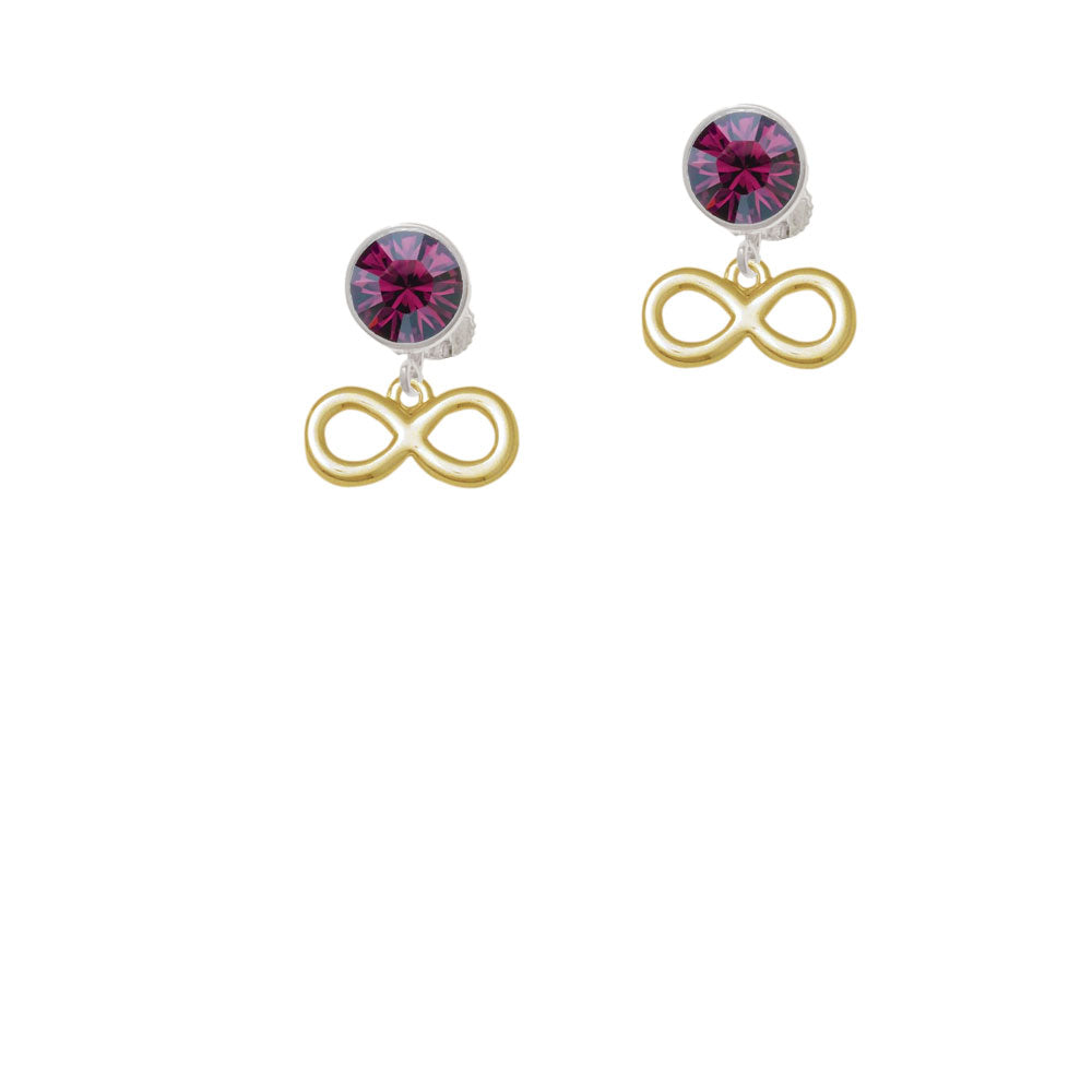 Medium Gold Tone Infinity Sign Crystal Clip On Earrings Image 8