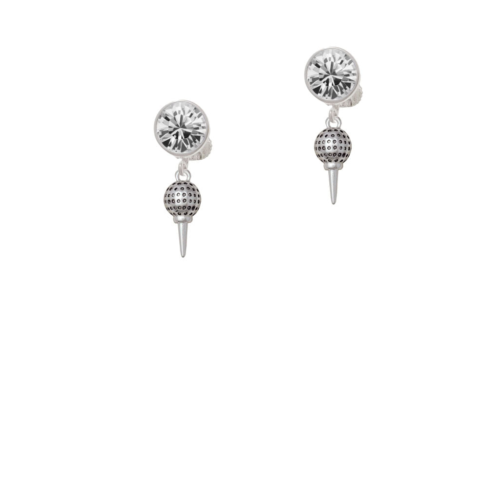 Small Golf Ball on Tee Crystal Clip On Earrings Image 2