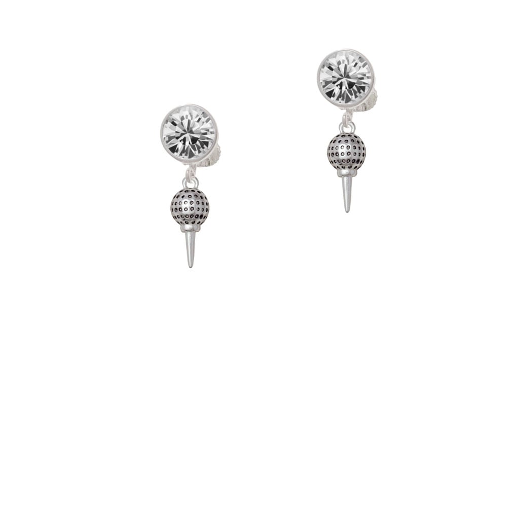 Small Golf Ball on Tee Crystal Clip On Earrings Image 1