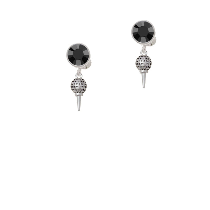 Small Golf Ball on Tee Crystal Clip On Earrings Image 3