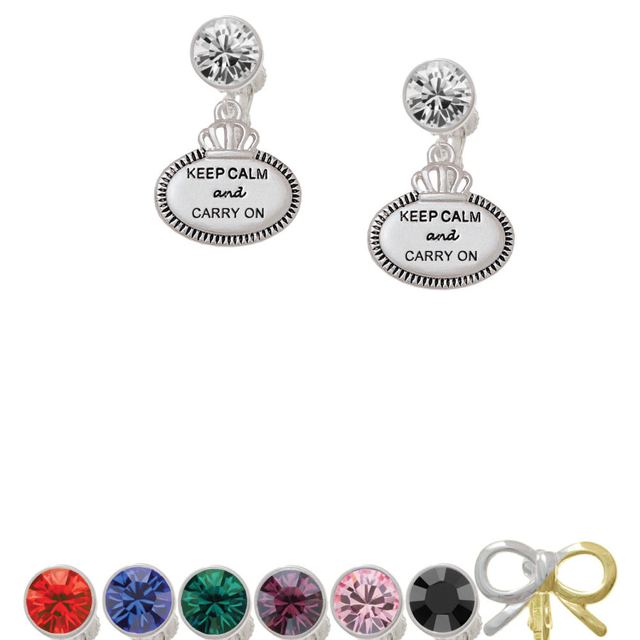 Keep Calm and Carry On Crystal Clip On Earrings Image 1