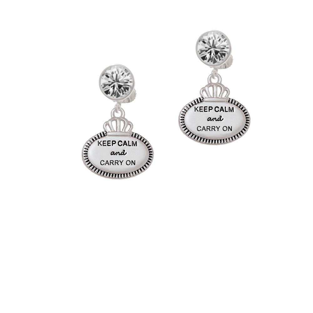 Keep Calm and Carry On Crystal Clip On Earrings Image 2