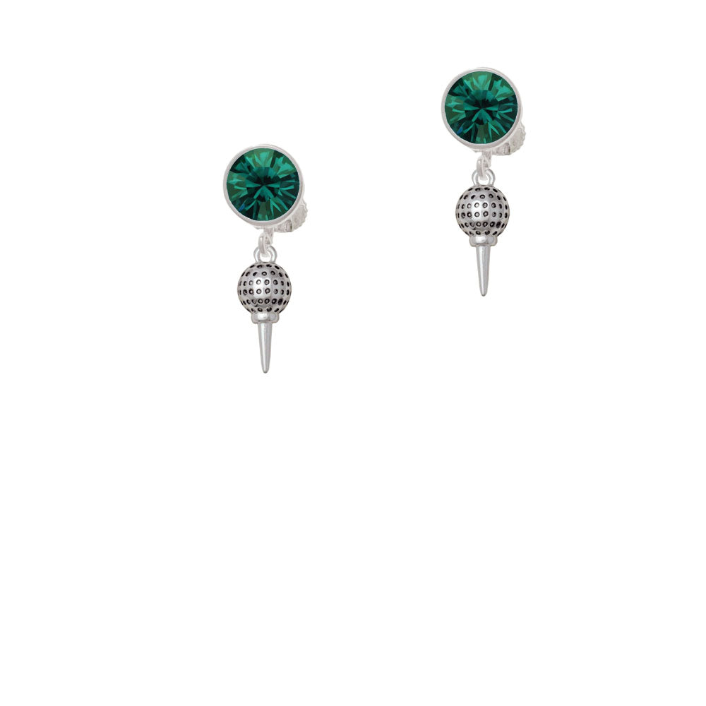 Small Golf Ball on Tee Crystal Clip On Earrings Image 6