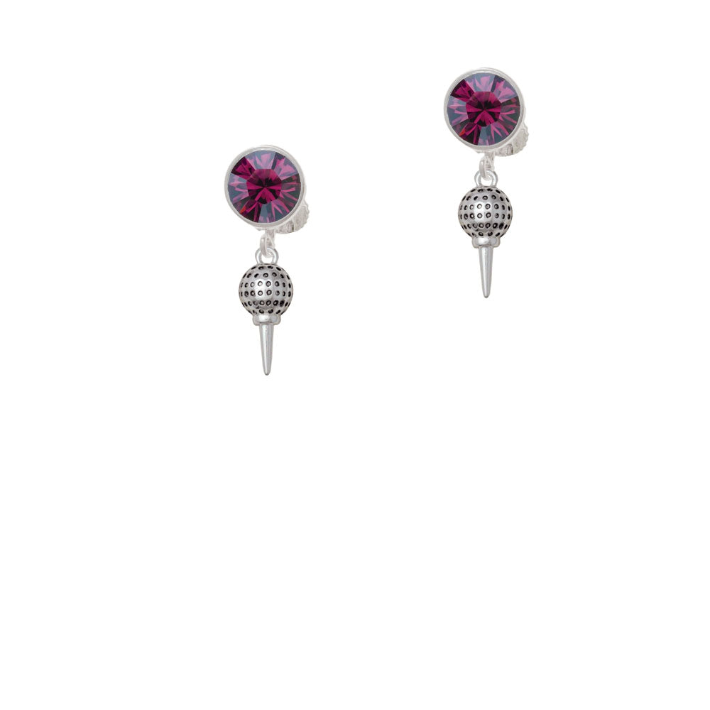 Small Golf Ball on Tee Crystal Clip On Earrings Image 8