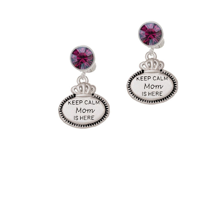 Keep Calm Mom is Here Crystal Clip On Earrings Image 1