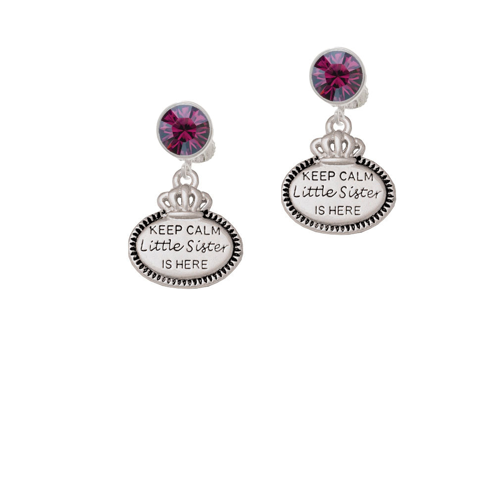 Keep Calm Little Sister is Here Crystal Clip On Earrings Image 8