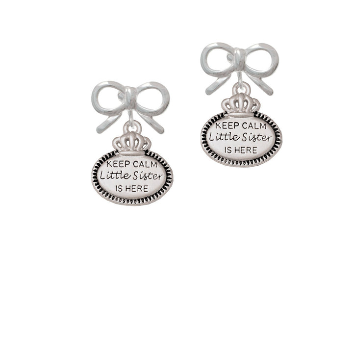 Keep Calm Little Sister is Here Crystal Clip On Earrings Image 9