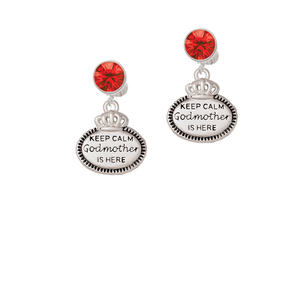 Keep Calm Godmother is Here Crystal Clip On Earrings Image 4