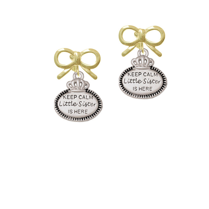 Keep Calm Little Sister is Here Crystal Clip On Earrings Image 10