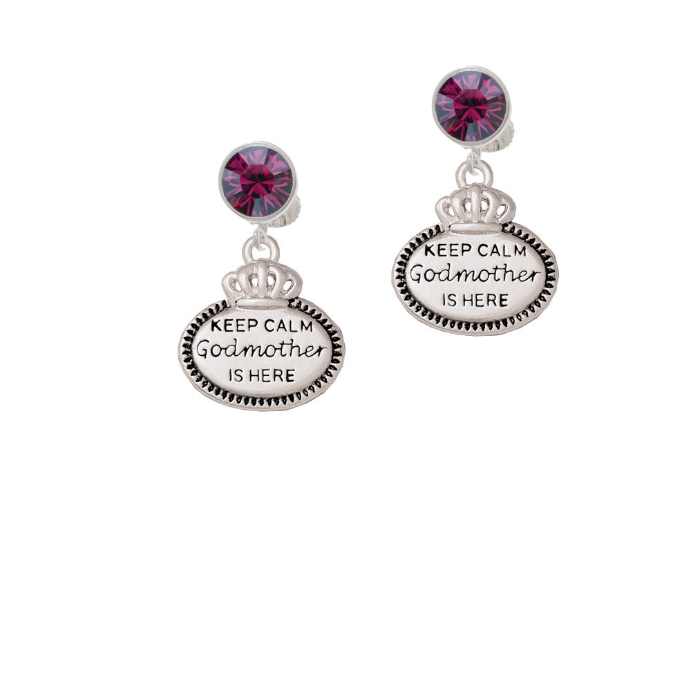 Keep Calm Godmother is Here Crystal Clip On Earrings Image 8