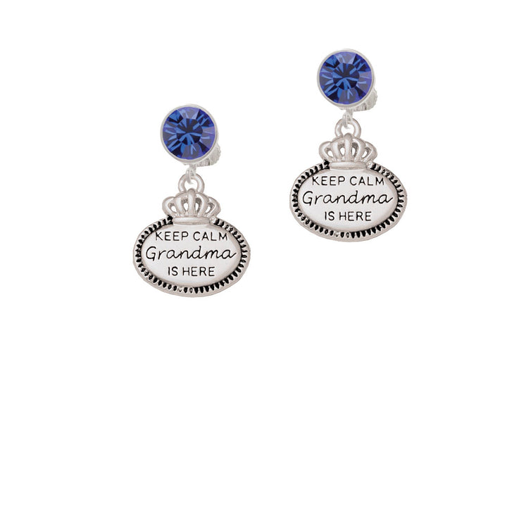 Keep Calm Grandma is Here Crystal Clip On Earrings Image 7