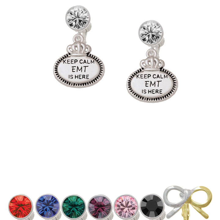 Keep Calm EMT is Here Crystal Clip On Earrings Image 1