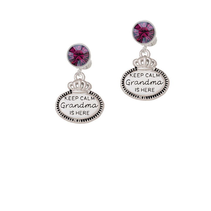 Keep Calm Grandma is Here Crystal Clip On Earrings Image 8