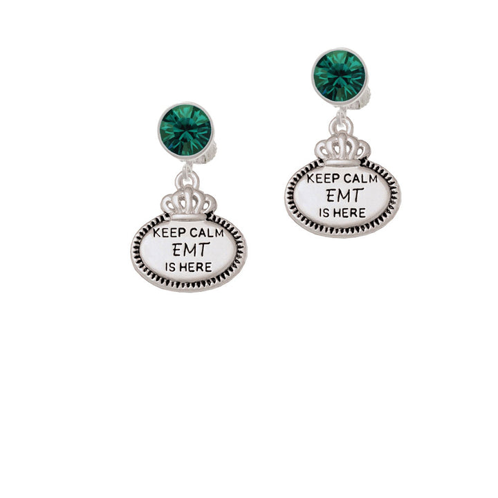 Keep Calm EMT is Here Crystal Clip On Earrings Image 6