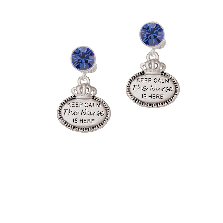 Keep Calm The Nurse is Here Crystal Clip On Earrings Image 7