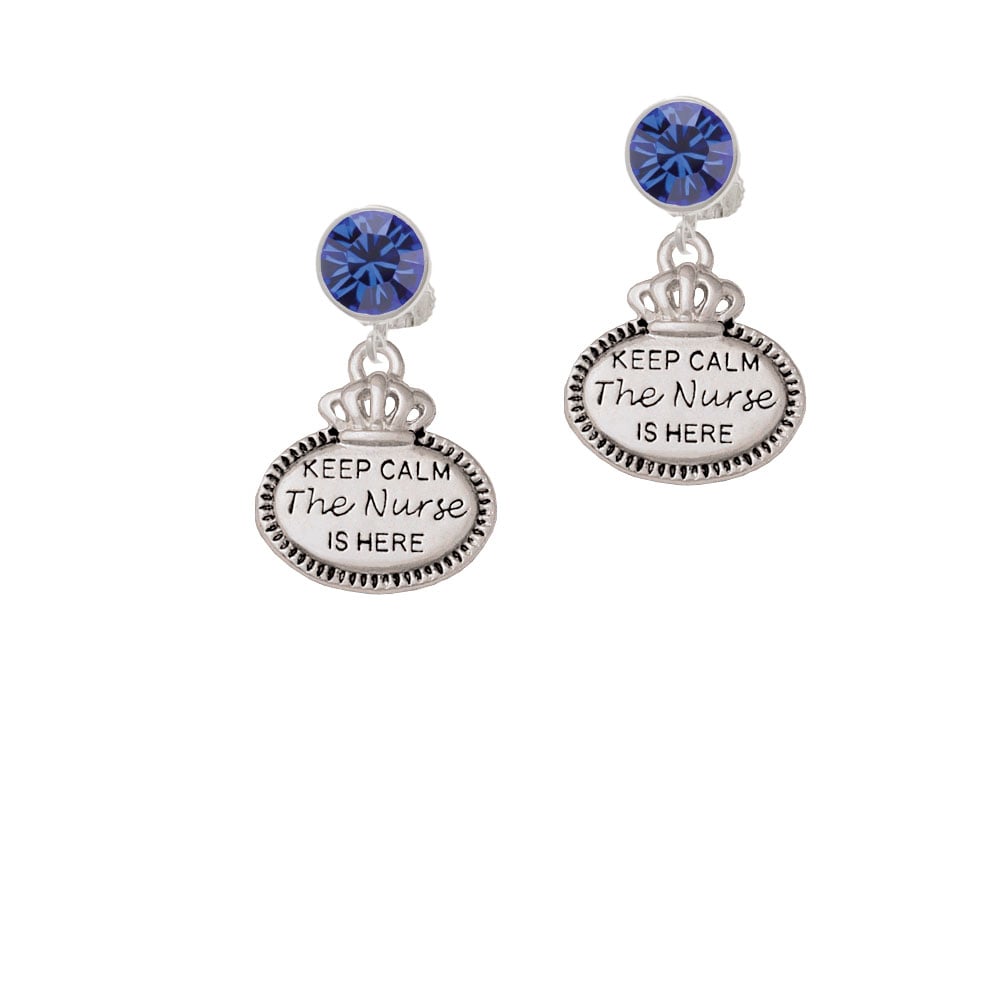 Keep Calm The Nurse is Here Crystal Clip On Earrings Image 1