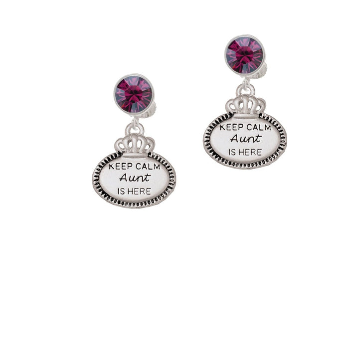 Keep Calm Aunt is Here Crystal Clip On Earrings Image 1