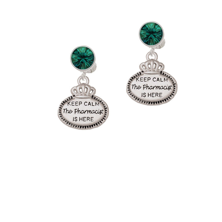 Keep Calm The Pharmacist is Here Crystal Clip On Earrings Image 6