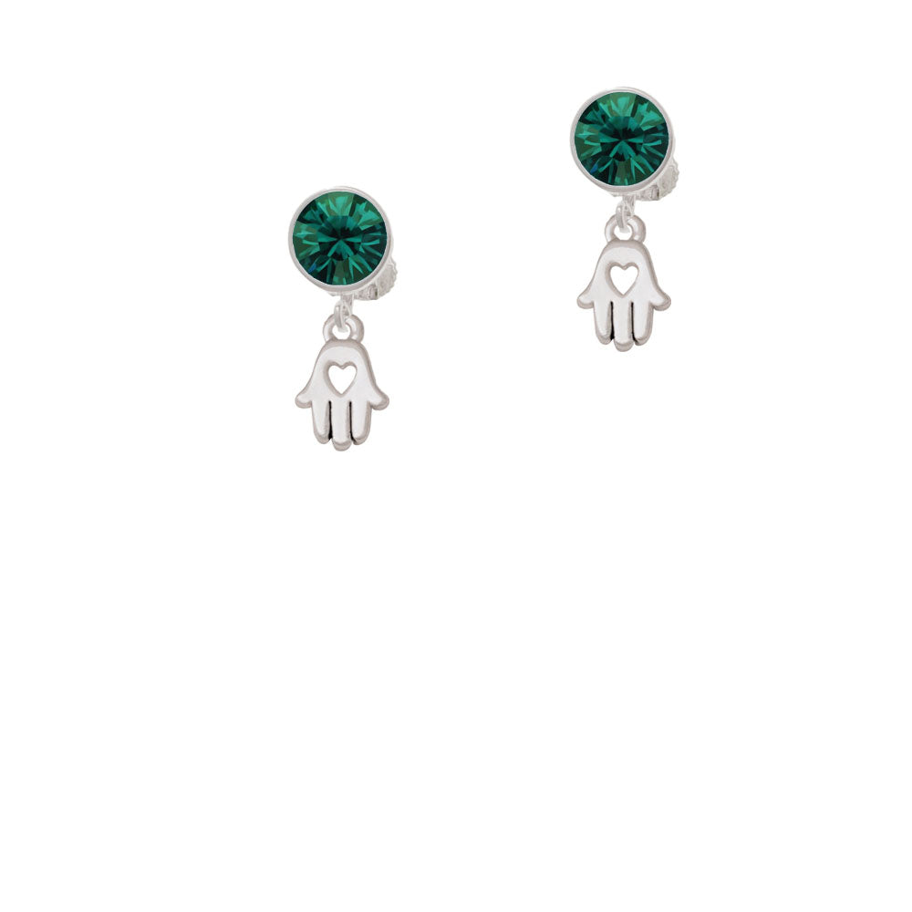 Small Heart Hamsa Hand Crystal Clip On Earrings Image 6