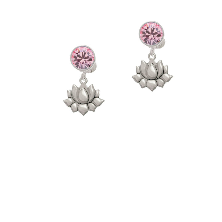 Small Lotus Flower Crystal Clip On Earrings Image 4