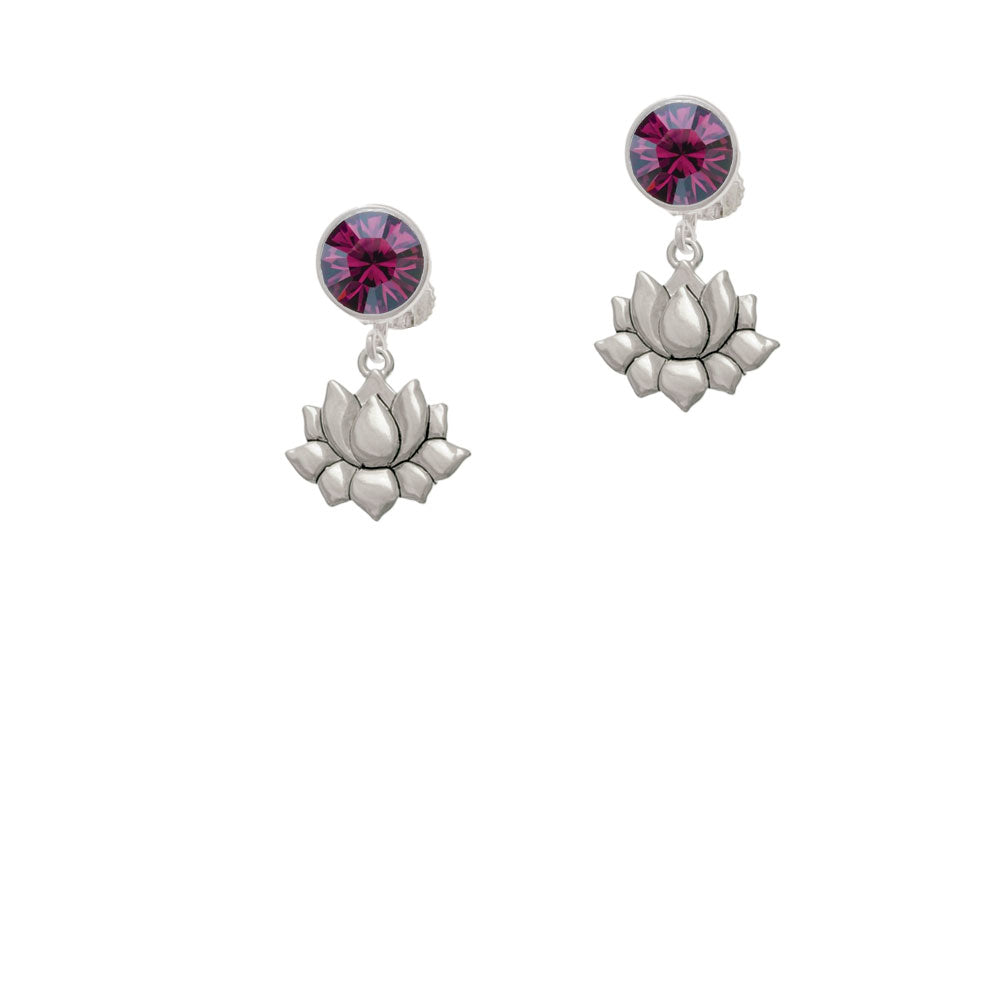 Small Lotus Flower Crystal Clip On Earrings Image 8