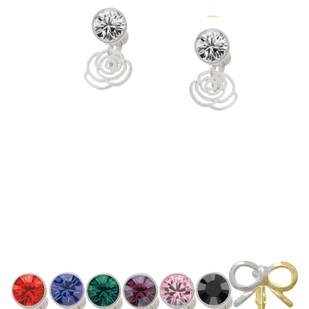 Small Rose Outline Crystal Clip On Earrings Image 1