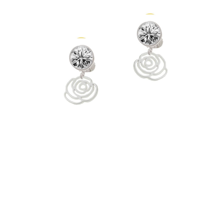 Small Rose Outline Crystal Clip On Earrings Image 2