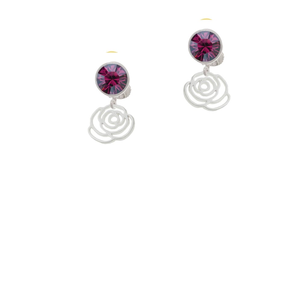 Small Rose Outline Crystal Clip On Earrings Image 8