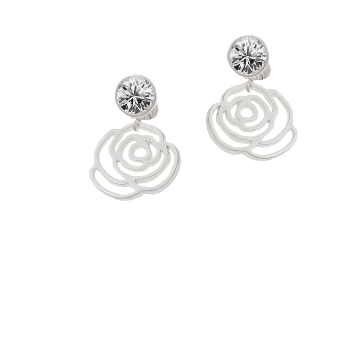 Large Rose Outline Crystal Clip On Earrings Image 1