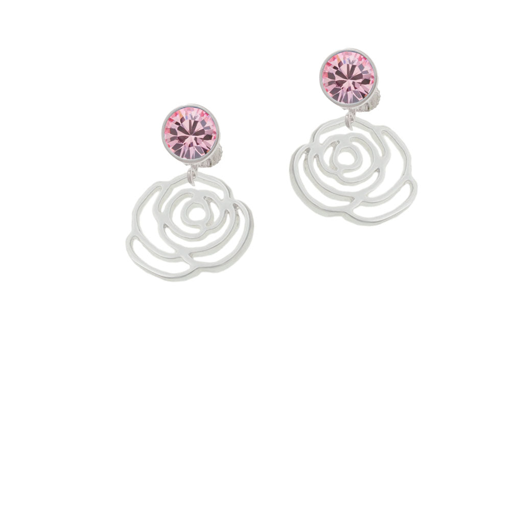 Large Rose Outline Crystal Clip On Earrings Image 4