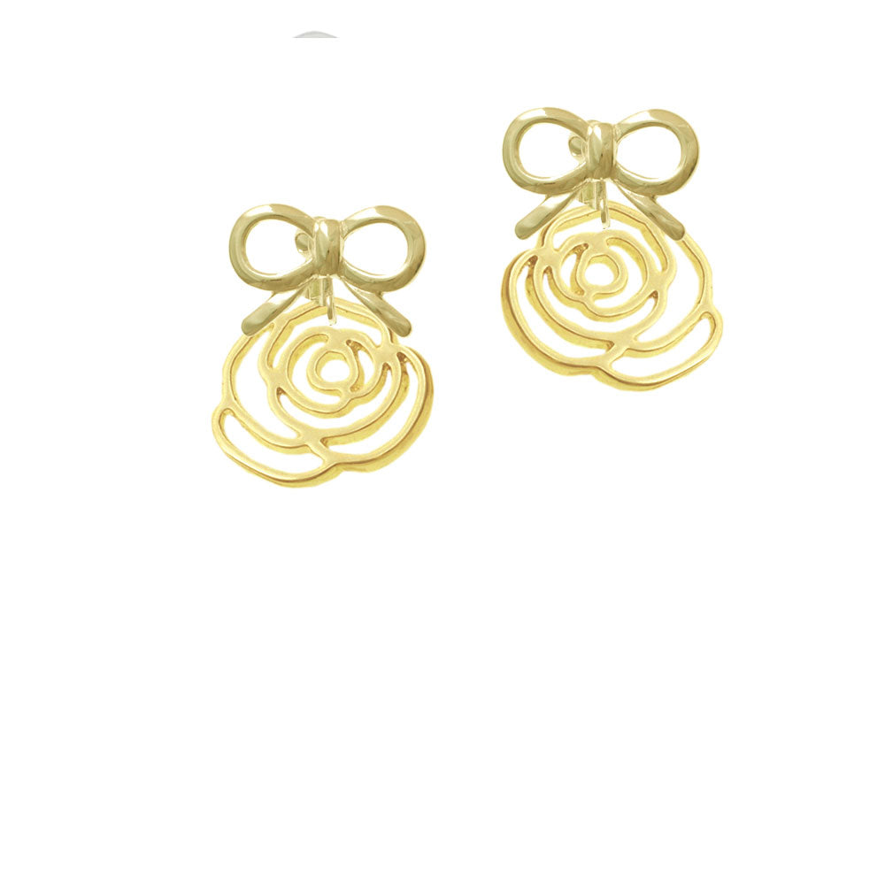 Large Gold Tone Rose Outline Crystal Clip On Earrings Image 10