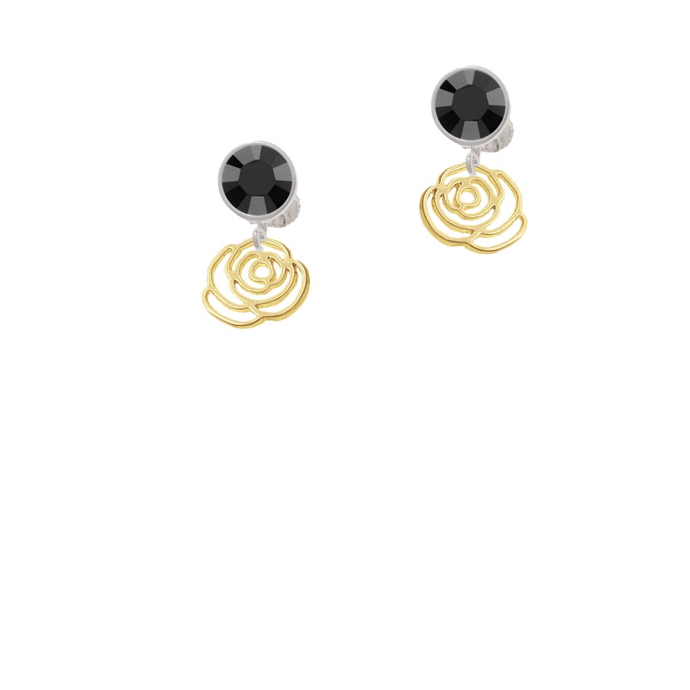 Small Gold Tone Rose Outline Crystal Clip On Earrings Image 1