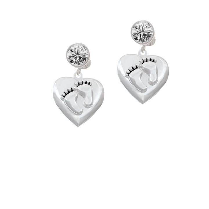 Baby Feet Heart Locket Crystal Clip On Earrings Image 2