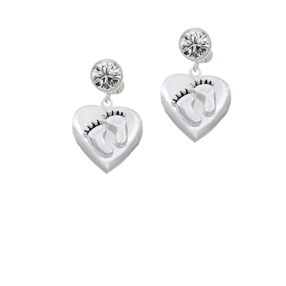 Baby Feet Heart Locket Crystal Clip On Earrings Image 1