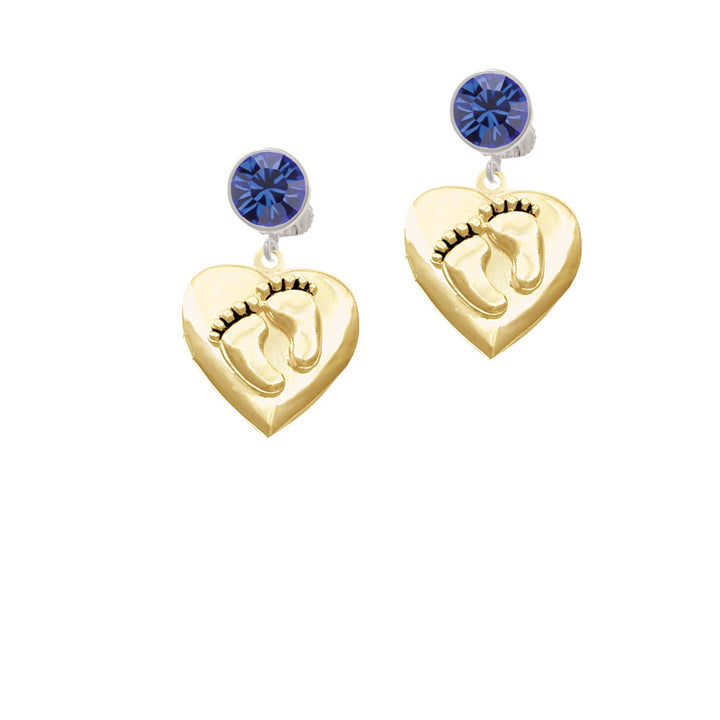 Gold Tone Baby Feet Heart Locket Crystal Clip On Earrings Image 7