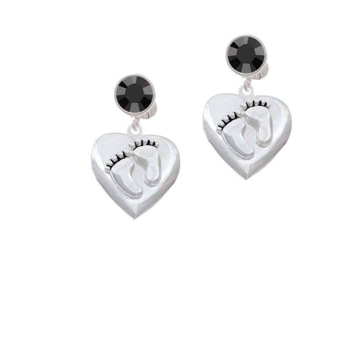 Baby Feet Heart Locket Crystal Clip On Earrings Image 3