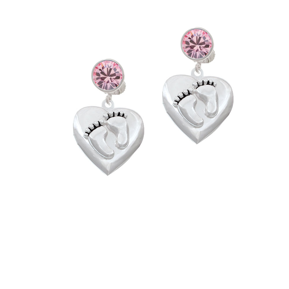 Baby Feet Heart Locket Crystal Clip On Earrings Image 4