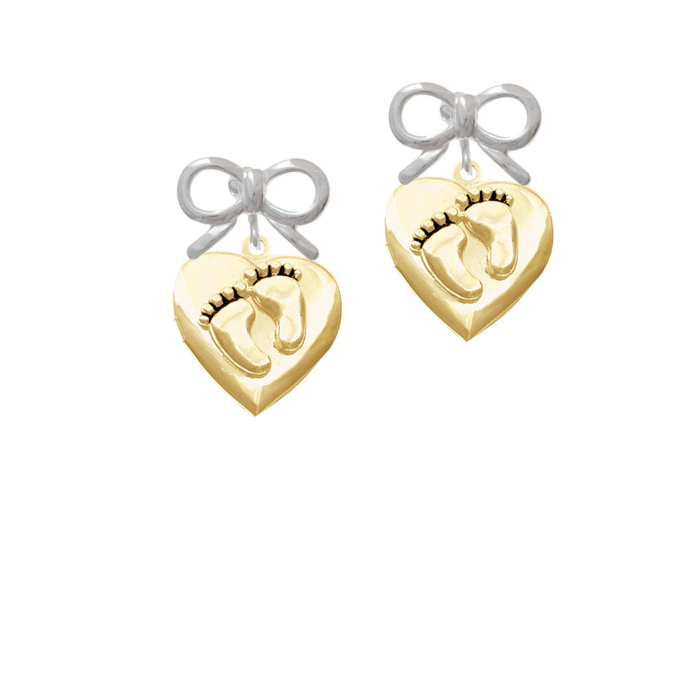 Gold Tone Baby Feet Heart Locket Crystal Clip On Earrings Image 9