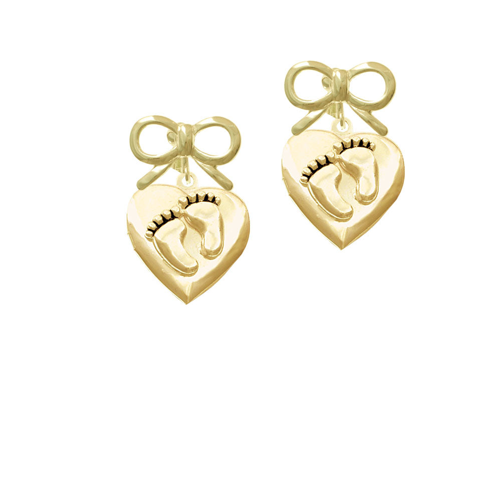 Gold Tone Baby Feet Heart Locket Crystal Clip On Earrings Image 10