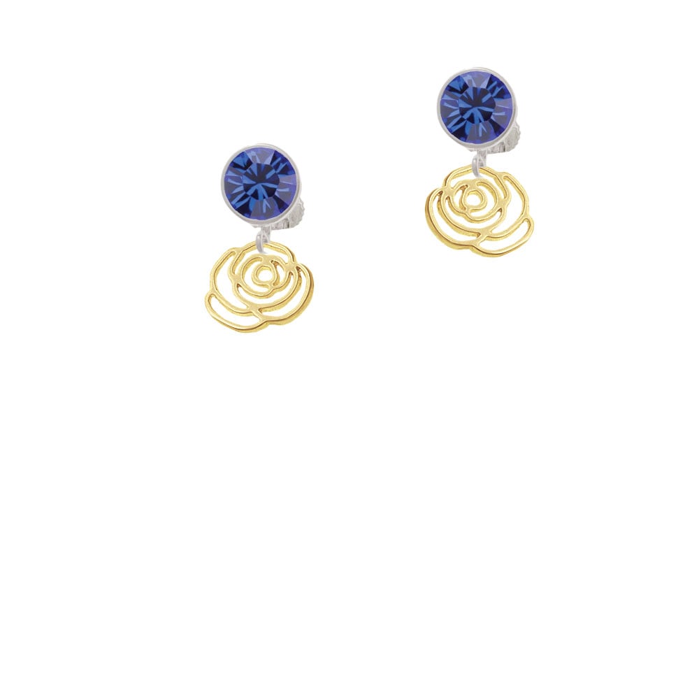 Small Gold Tone Rose Outline Crystal Clip On Earrings Image 1